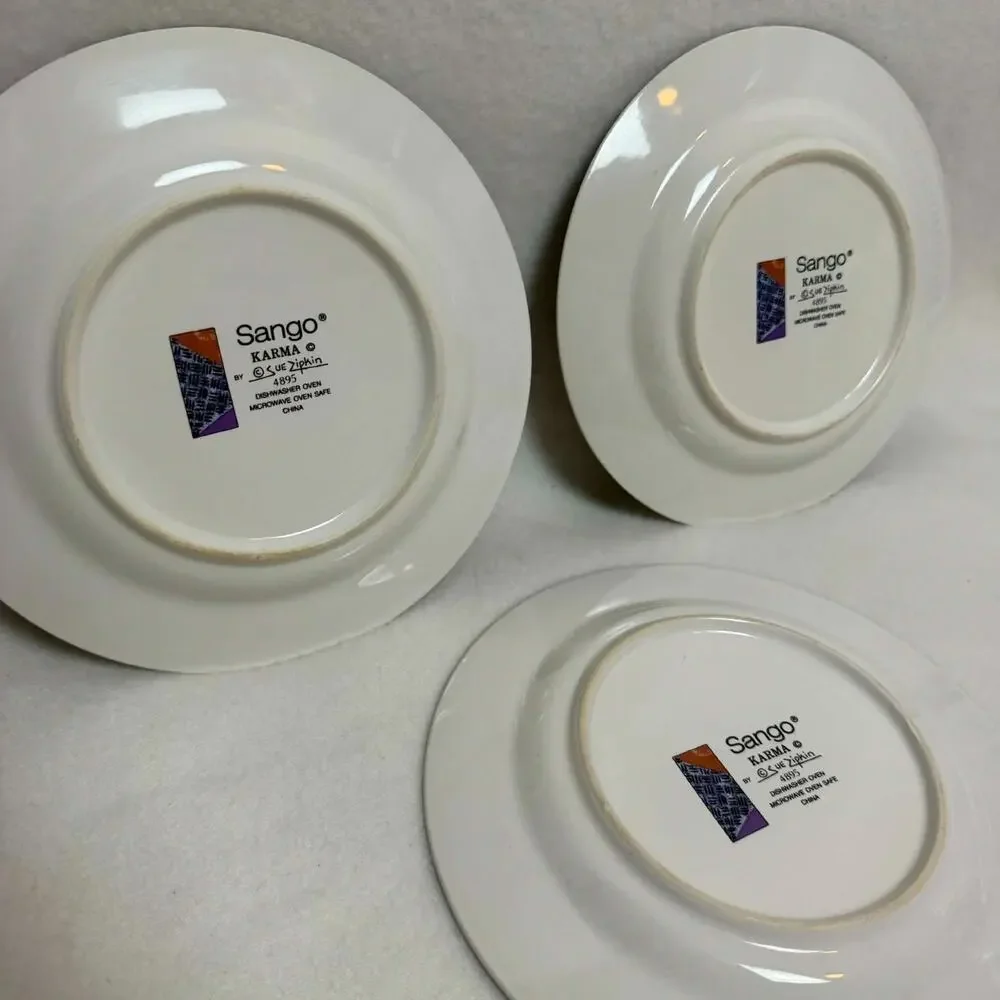 Vintage Sango Karma Pattern #4895 Dessert/Salad Plates Set of 3 MCM Geometric